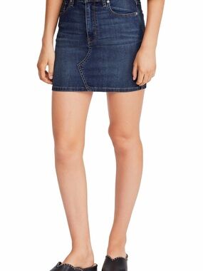 Free People Sparrow Dark Blue Denim Mini Seamed  Skirt sz. 27